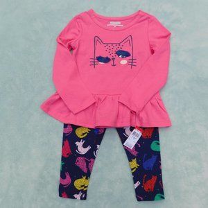 Wonderkids 2T Cute Embellished Peplum Cat Top with Matching Pants NWT
